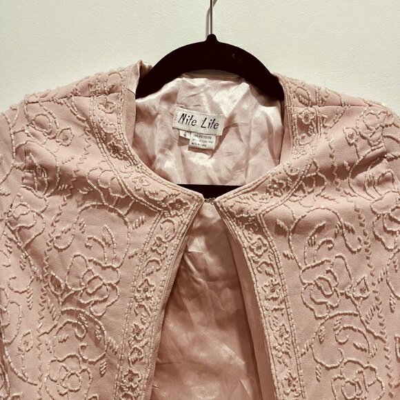 Vintage 80s Women's Ballet Pink Beaded Evening Jacket | Floral Roses | Small | 8 - Picture 2 of 11